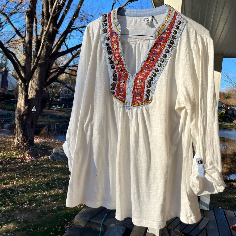 Beaded Anthropologie Cotton Top - Medium